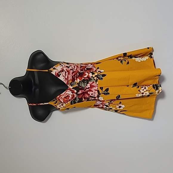 O'Delilah cute floral romper dress S Yellow spaghetti straps lace on back summer - Picture 6 of 8